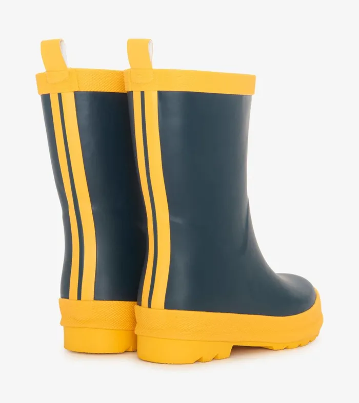 Rainwear GirlsBoysBaby and Toddler Hatley Navy and Yellow Matte Rain Boots