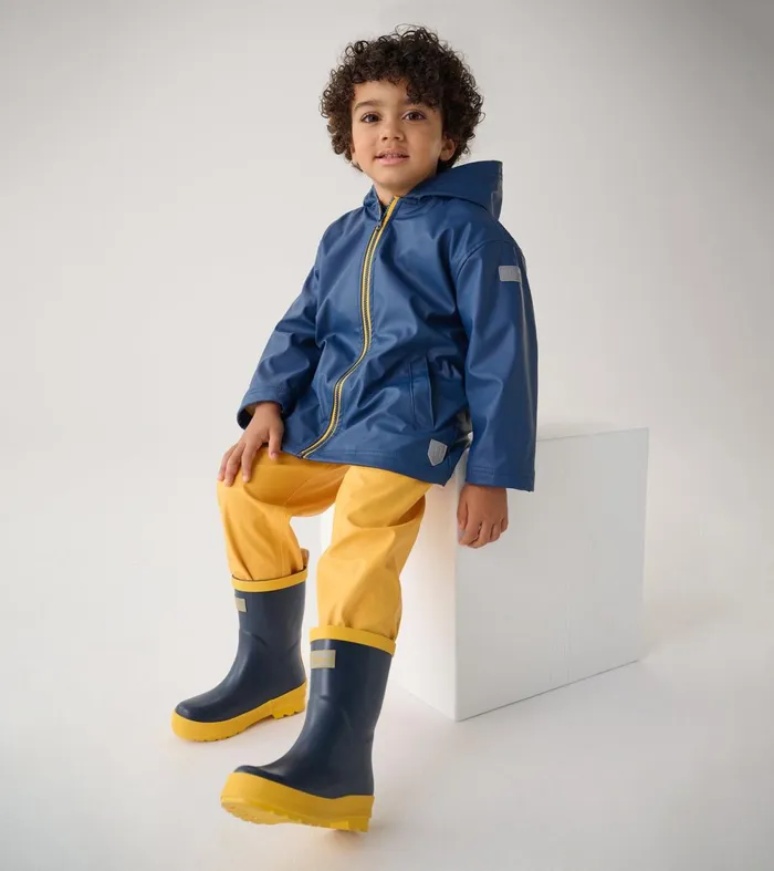 Rainwear GirlsBoysBaby and Toddler Hatley Navy and Yellow Matte Rain Boots