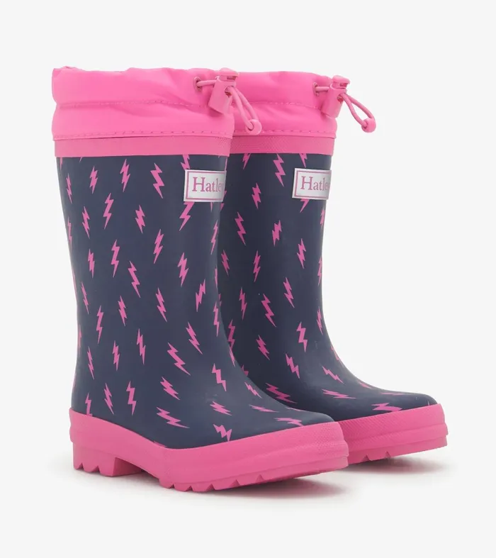 Rainwear Girls Hatley Girls Mini Lightning Bolts Sherpa Lined Rain Boots
