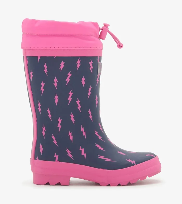Rainwear Girls Hatley Girls Mini Lightning Bolts Sherpa Lined Rain Boots