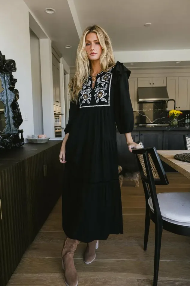 Raquel Embroidered Dress Black Women Bohme Dresses
