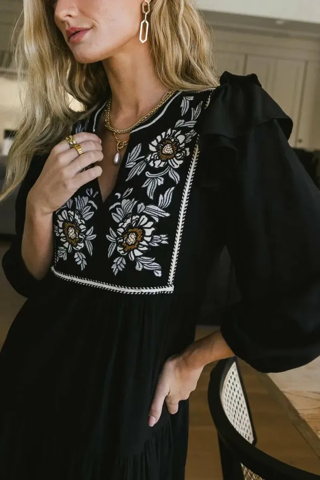 Raquel Embroidered Dress Black Women Bohme Dresses