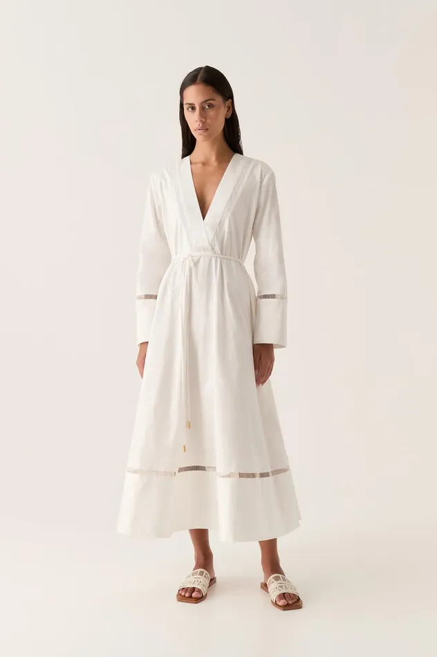 Reborn Ladder Trim Midi Dress Ivory Women Aje White Dresses