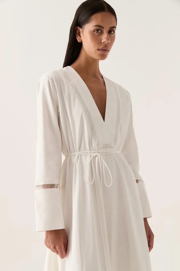 Reborn Ladder Trim Midi Dress Ivory Women Aje White Dresses