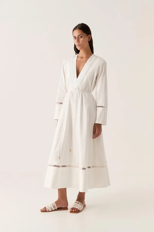 Reborn Ladder Trim Midi Dress Ivory Women Aje White Dresses