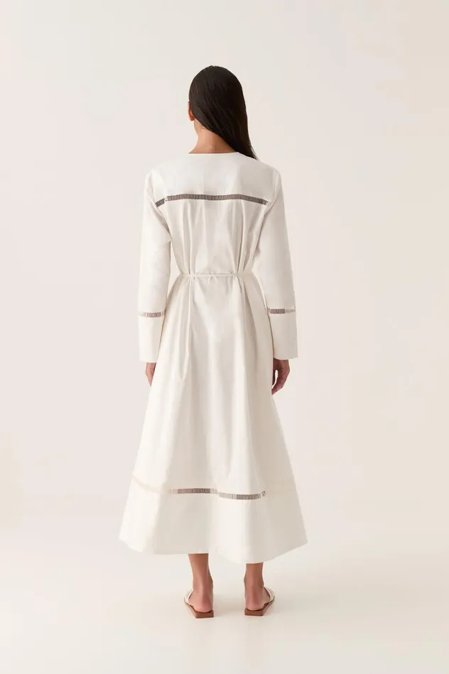 Reborn Ladder Trim Midi Dress Ivory Women Aje White Dresses