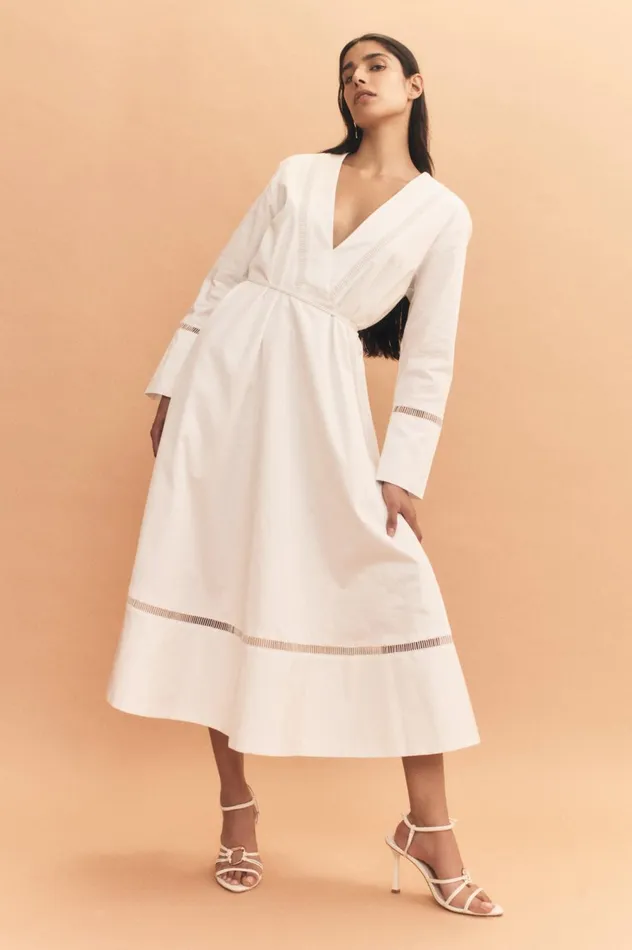 Reborn Ladder Trim Midi Dress Ivory Women Aje White Dresses