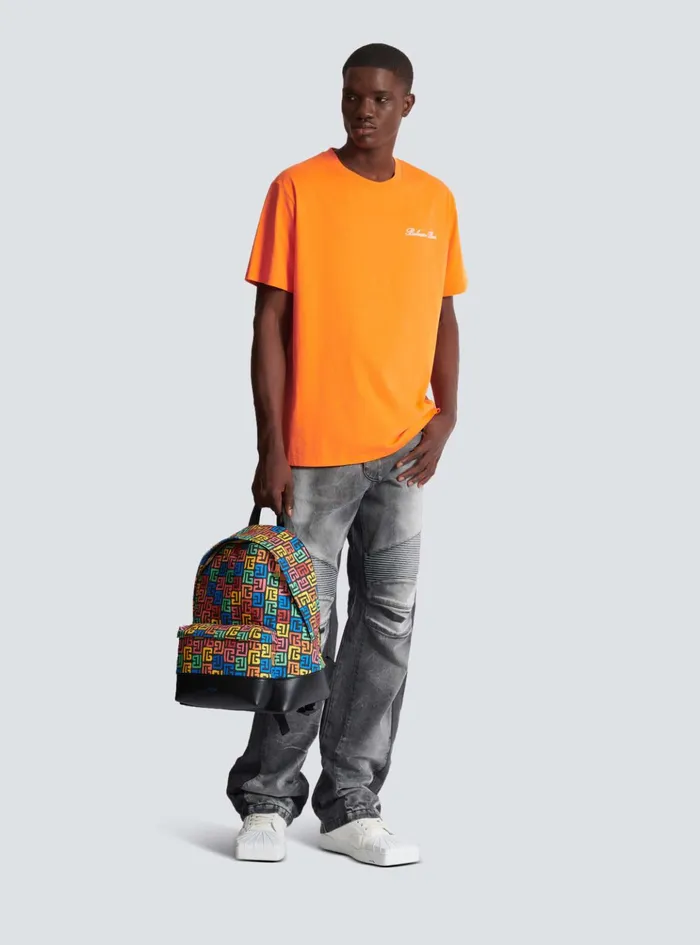 Relaxed Tshirt With Signature Embroidery Orange Men Balmain Sportswear
