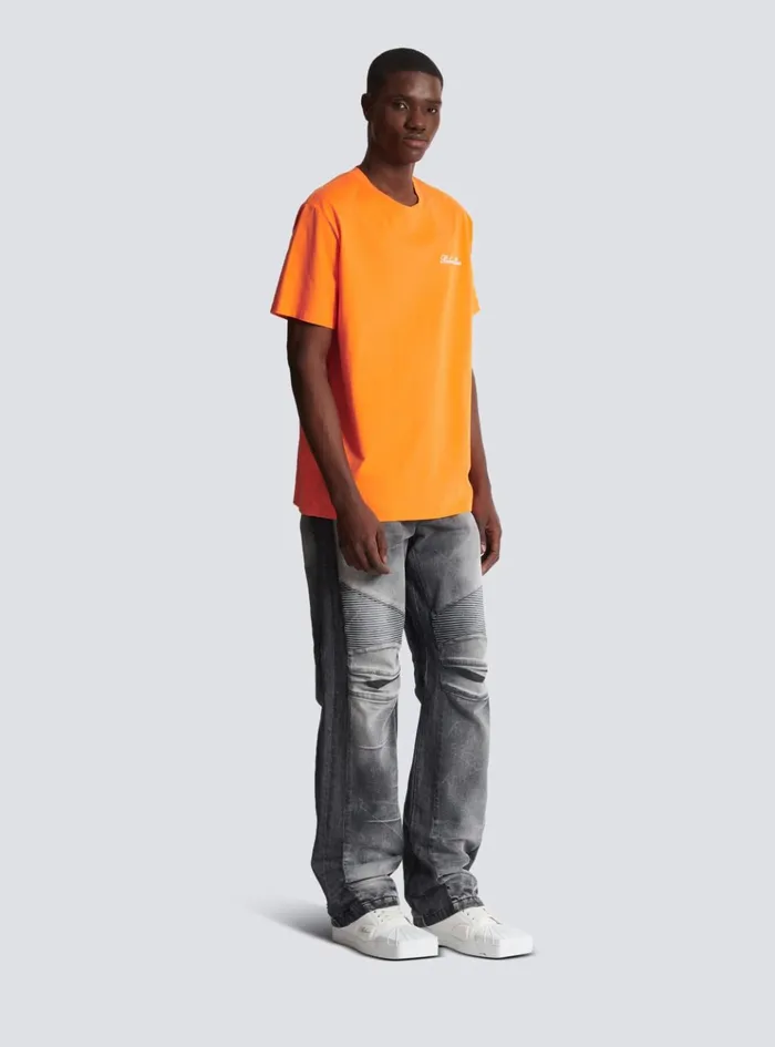 Relaxed Tshirt With Signature Embroidery Orange Men Balmain Sportswear