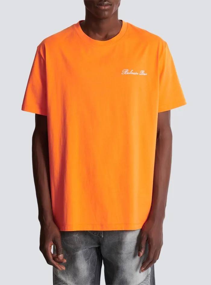 Relaxed Tshirt With Signature Embroidery Orange Men Balmain Sportswear