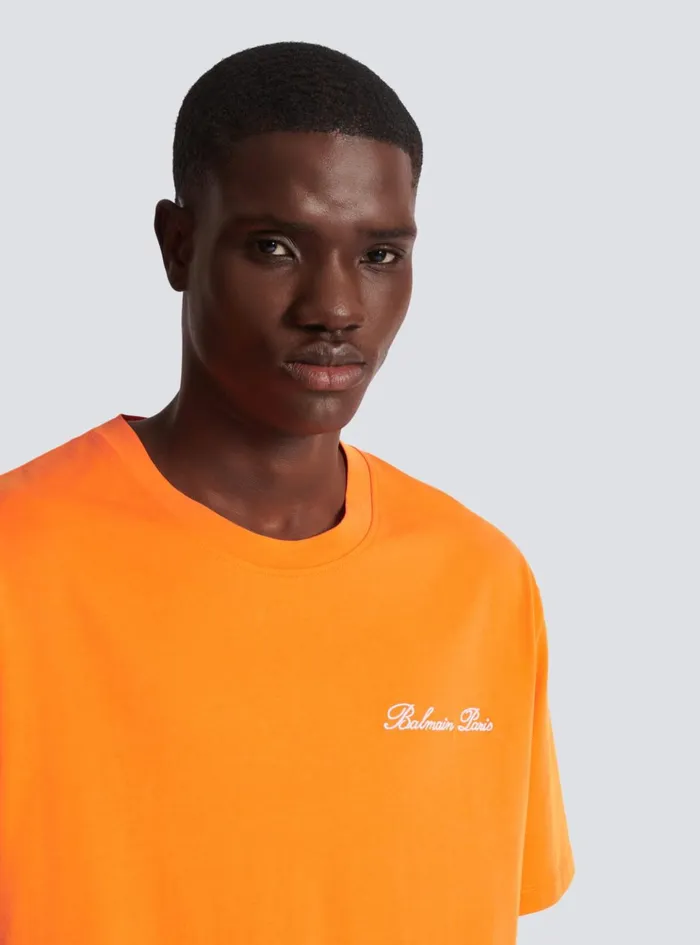 Relaxed Tshirt With Signature Embroidery Orange Men Balmain Sportswear