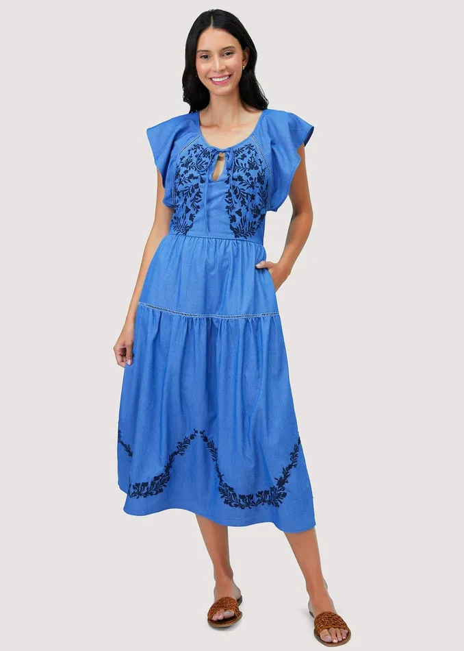 Riviera Midi Dress Blue Women Lost Wander Dresses