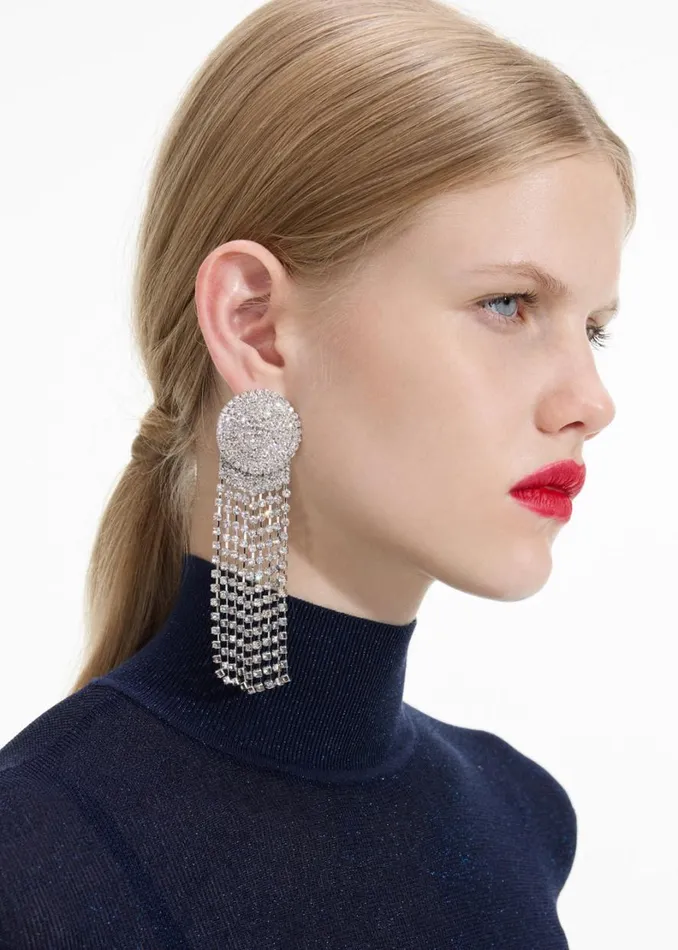 Round Crystal Droplet Earrings Women Self Portrait Jewellery