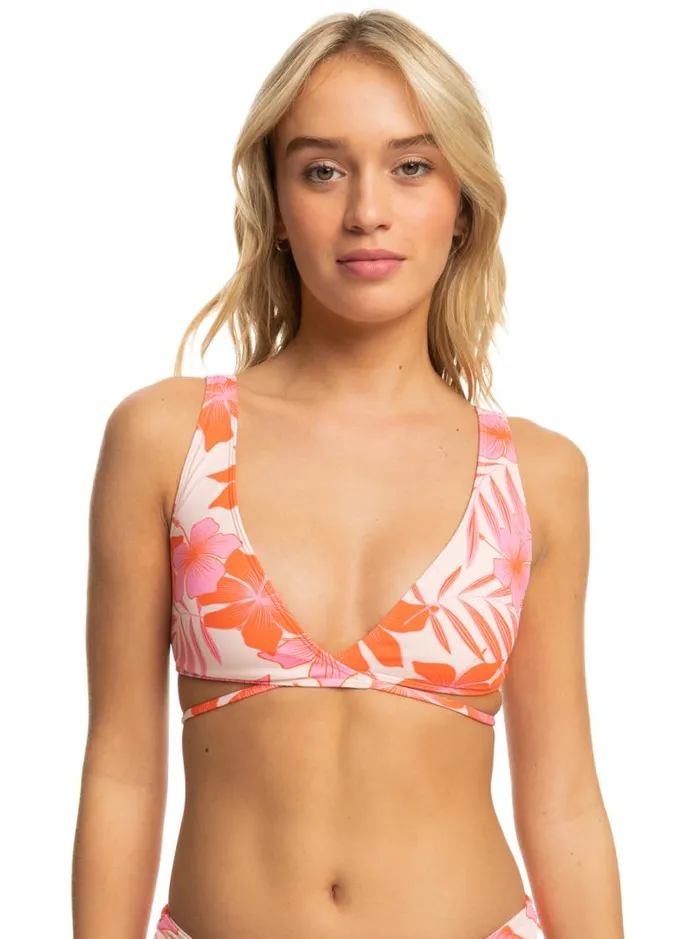 Roxy Bikini Tops Printed Beach Classics Elongated Bikini Top Pale Dogwood Lhibiscus 8211 Women