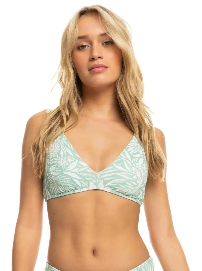 Roxy Bikinis Rib Roxy Love The Oceana VNeck Bikini Top Blue Surf Planao Apparel 8211 Women