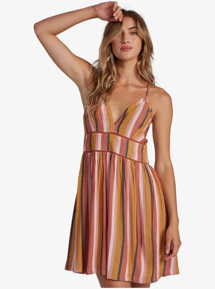 Roxy Dresses New Silver Light Strappy Dress Auburn Multi Stripe 8211 Women