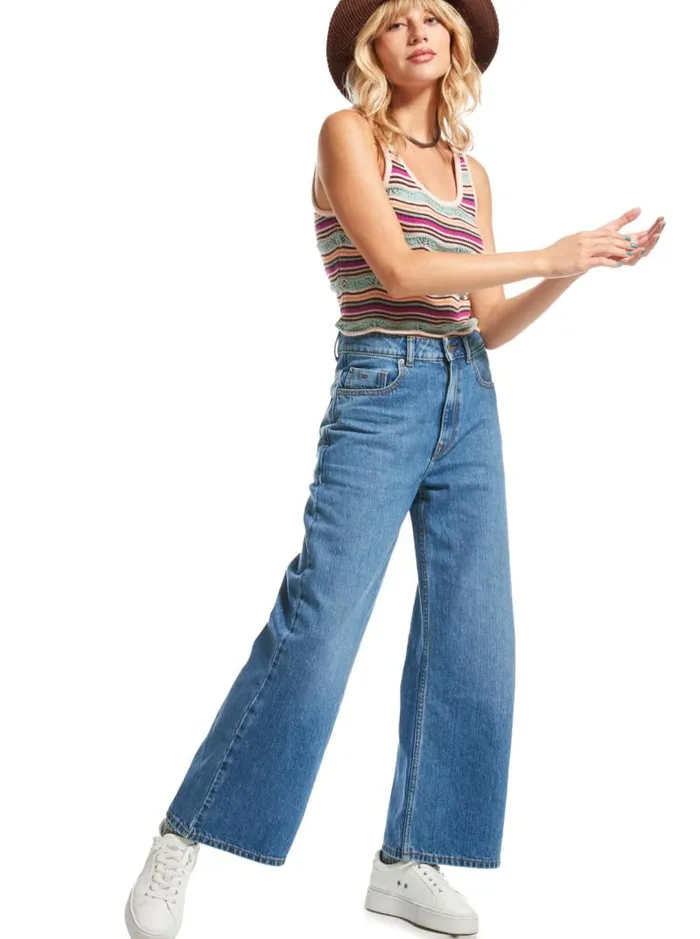 Roxy Pants and Jeans Surf On Cloud High Wide Leg Jeans Medium Blue 8211 Women