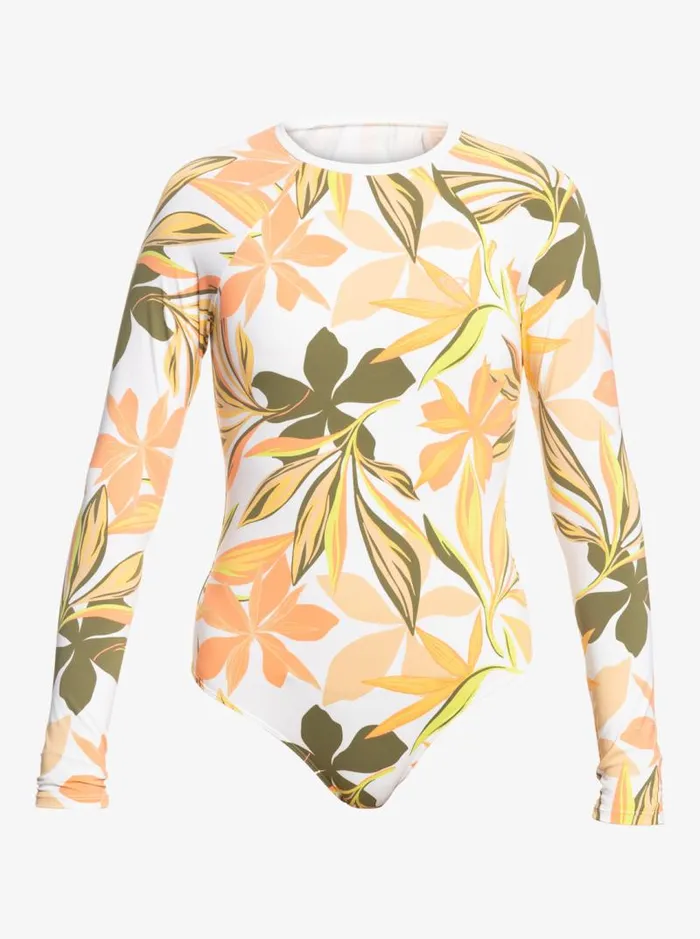 Roxy Rashguards Onesie Long Sleeve OnePiece Swimsuit Bright White Subtly Salty Flat 8211 Women