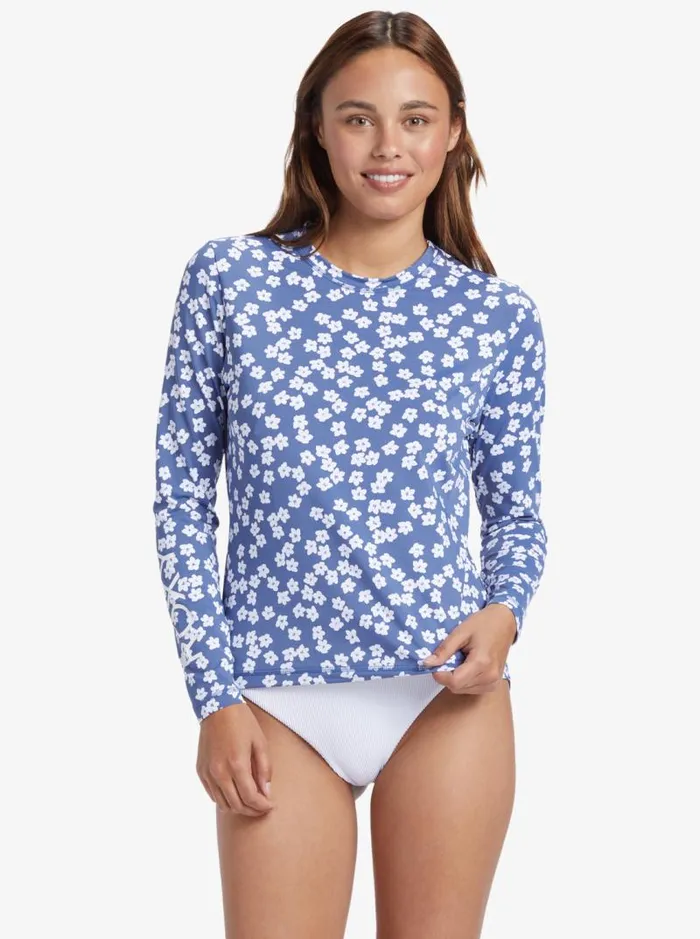 Roxy Rashguards Sea Skippin Long Sleeve UPF 50 Rashguard Bijou Blue Floral Delight 8211 Women