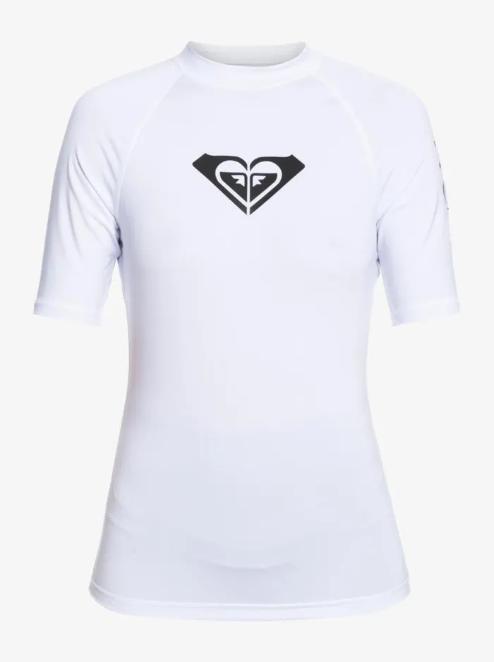 Roxy Rashguards Whole Hearted Short Sleeve UPF 50 Rashguard Bright White 8211 Women