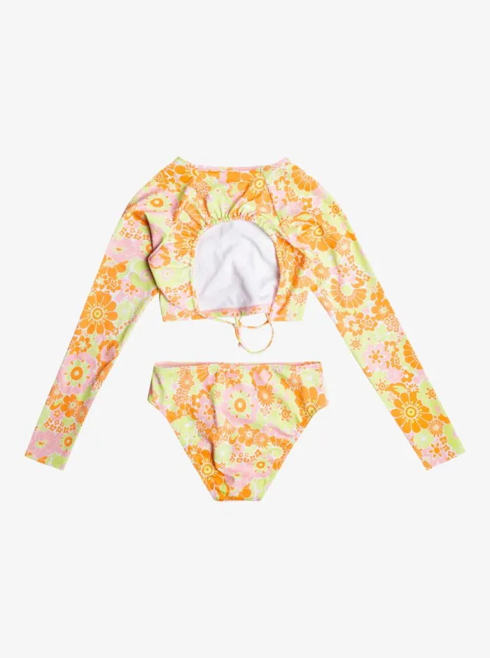 Roxy Surf Girl039s 416 Last In Paradise Cropped Long Sleeve UPF 50 Rashguard Set For Girls Mock Orange Piece Of Paradise 8211 Kids