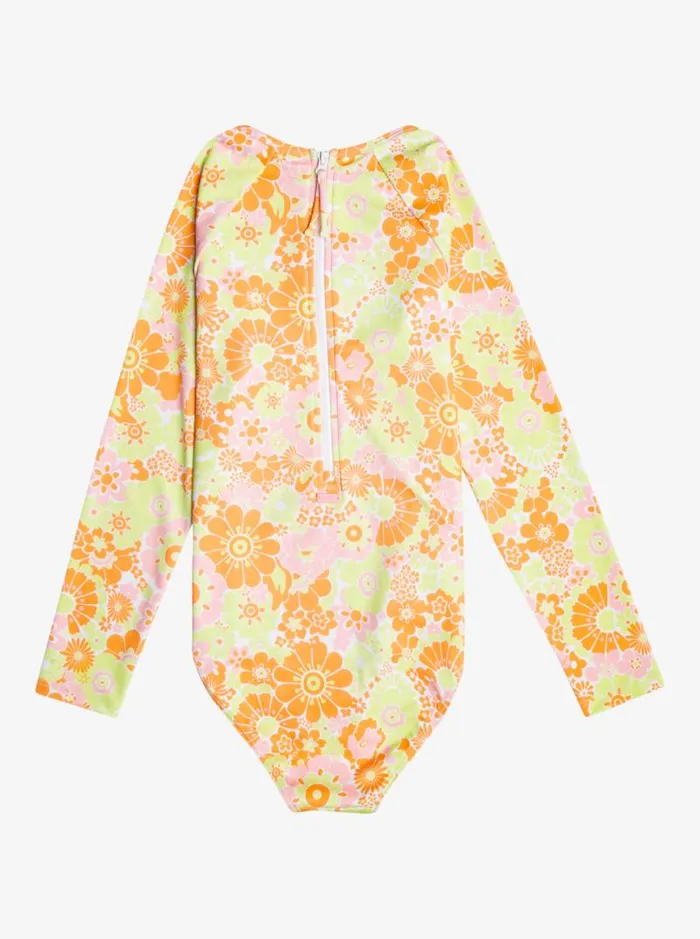Roxy Surf Girl039s 416 Last In Paradise Long Sleeve UPF 50 OnePiece Swimsuit For Girls Mock Orange Piece Of Paradise 8211 Kids
