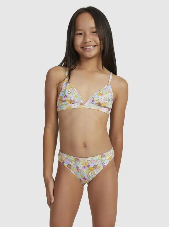 Roxy Swim Girl039s 716 Nostalgic Seaside Two Piece Triangle Bikini Set Fern Memories 8211 Kids