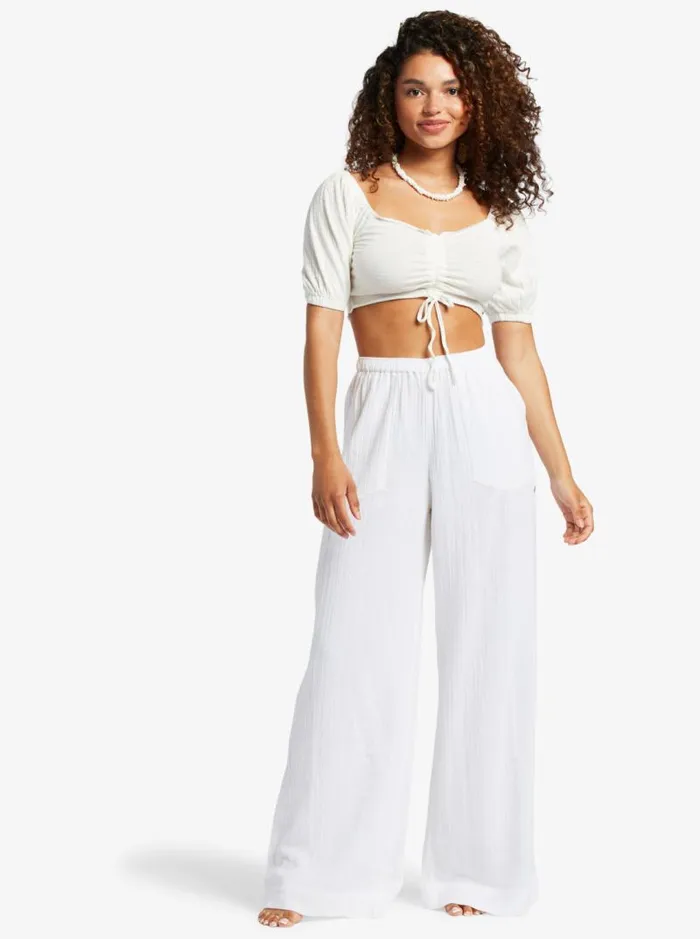Roxy Tops Flirty Walk Ruched Crop Top Snow White 8211 Women Roxy Tops Flirty Walk Ruched Crop Top Snow White 8211 Women