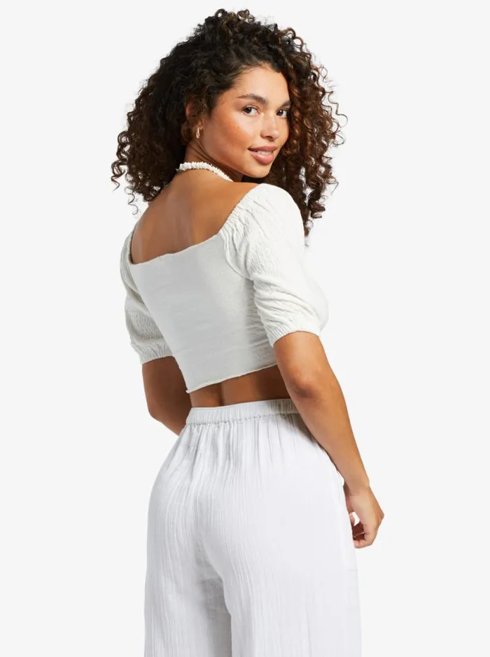 Roxy Tops Flirty Walk Ruched Crop Top Snow White 8211 Women Roxy Tops Flirty Walk Ruched Crop Top Snow White 8211 Women