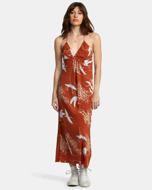 Rvca Billy Midi Dress Sandlewood Women Dresses and Rompers