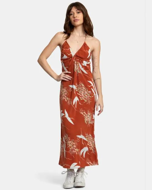 Rvca Billy Midi Dress Sandlewood Women Dresses and Rompers