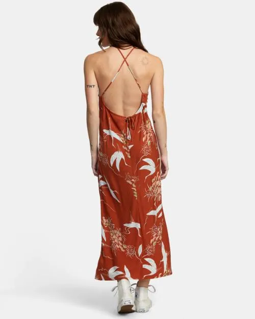 Rvca Billy Midi Dress Sandlewood Women Dresses and Rompers