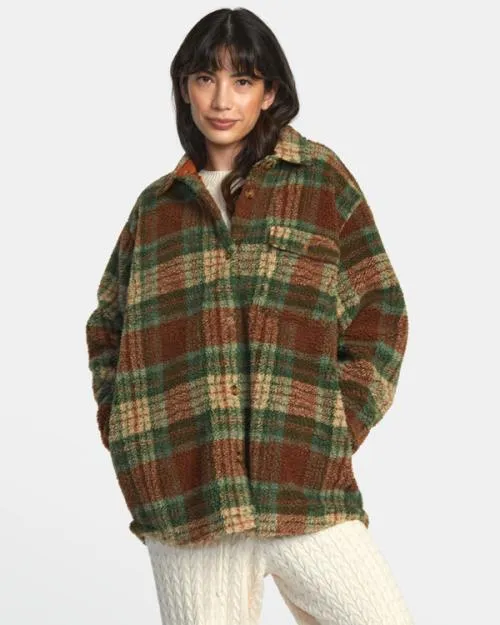 Rvca Birdie Shacket Flannel Jacket Caramel Women Jackets