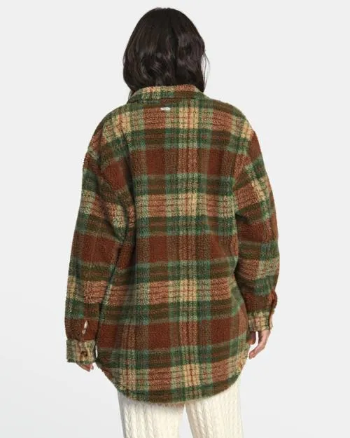 Rvca Birdie Shacket Flannel Jacket Caramel Women Jackets
