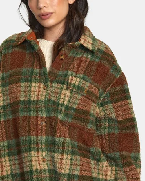 Rvca Birdie Shacket Flannel Jacket Caramel Women Jackets