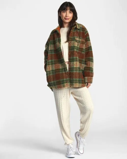 Rvca Birdie Shacket Flannel Jacket Caramel Women Jackets