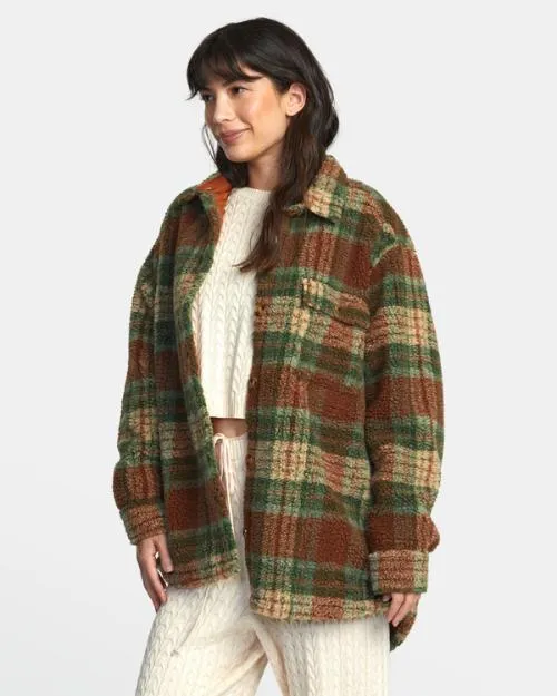 Rvca Birdie Shacket Flannel Jacket Caramel Women Jackets
