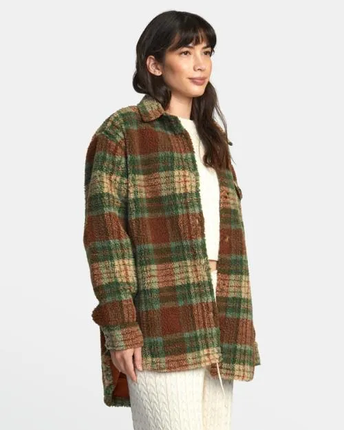 Rvca Birdie Shacket Flannel Jacket Caramel Women Jackets