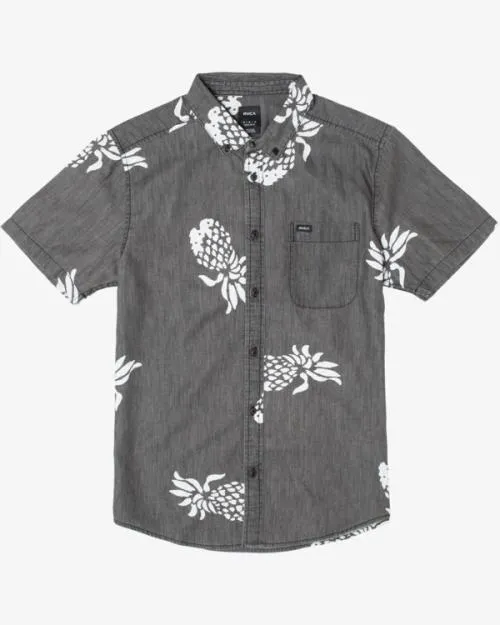 Rvca Boy039s Neo Denim Short Sleeve Shirt Black Boys Shirts and Flannels