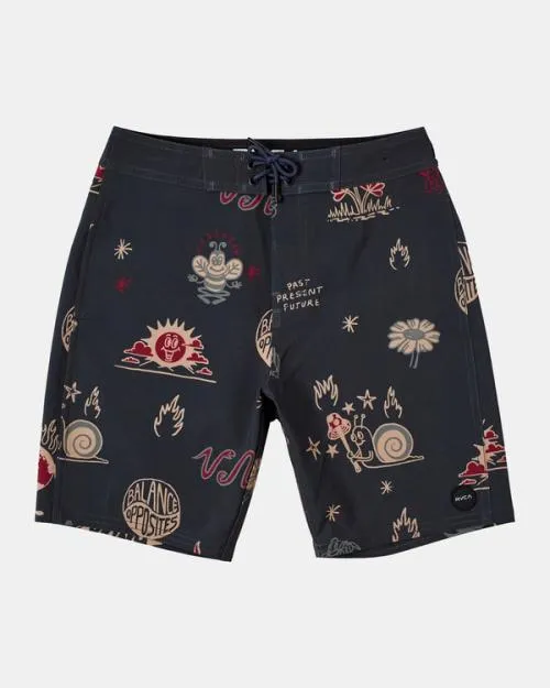 Rvca Boy039s VA Pigment Print Elastic Waist Rvca Black Boys Boardshorts