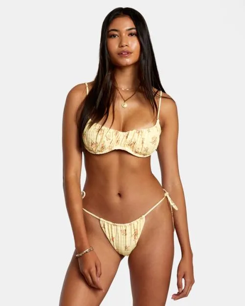 Rvca Cottage Wide Rib Bralette Bikini Top Golden Women Bikini Tops