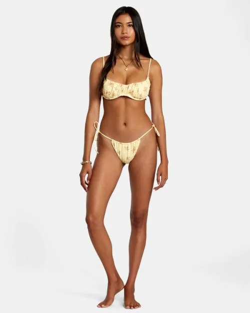 Rvca Cottage Wide Rib Bralette Bikini Top Golden Women Bikini Tops