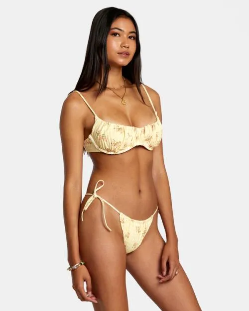 Rvca Cottage Wide Rib Bralette Bikini Top Golden Women Bikini Tops