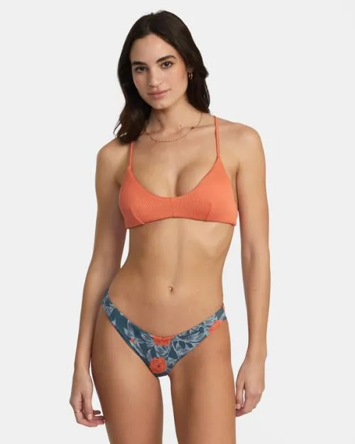 Rvca Cross Back Tie Bralette Bikini Top Peach Women Bikini Tops