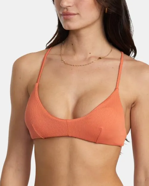 Rvca Cross Back Tie Bralette Bikini Top Peach Women Bikini Tops