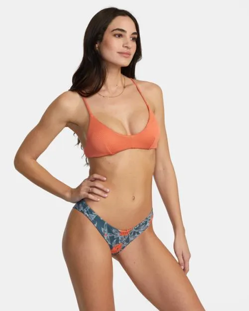 Rvca Cross Back Tie Bralette Bikini Top Peach Women Bikini Tops