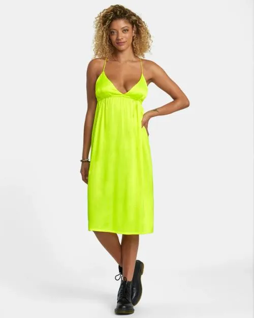 Rvca Faded Midi Dress Neon Yellow Women Dresses and Rompers