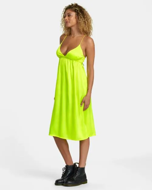 Rvca Faded Midi Dress Neon Yellow Women Dresses and Rompers