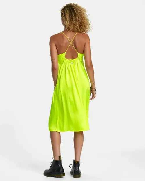 Rvca Faded Midi Dress Neon Yellow Women Dresses and Rompers
