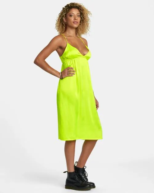 Rvca Faded Midi Dress Neon Yellow Women Dresses and Rompers